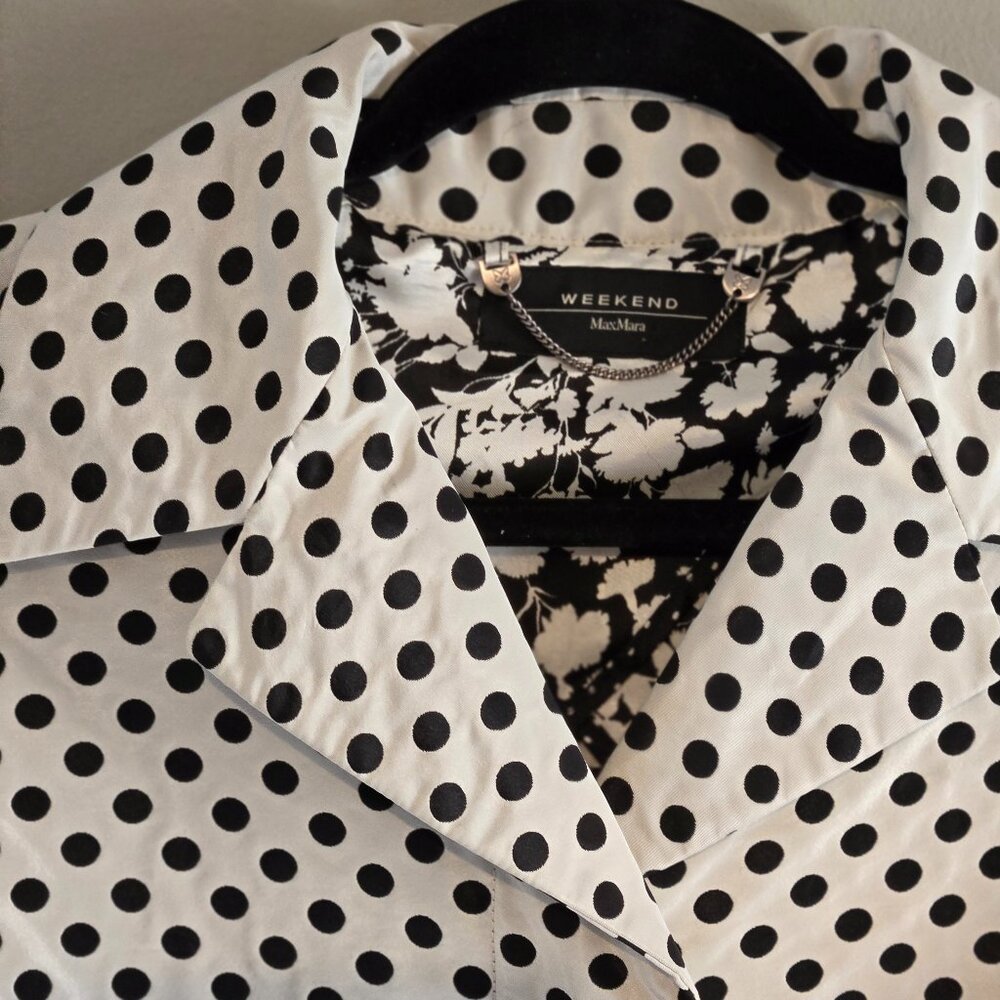 Weekend Max Mara Polka Dot Trench Coat Black White Belted Jacket Size 4 - Picture 3 of 16